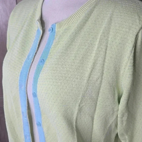 Cardigan Womens Lime Green Cardigan with Blue Trim - Picture 4 of 7